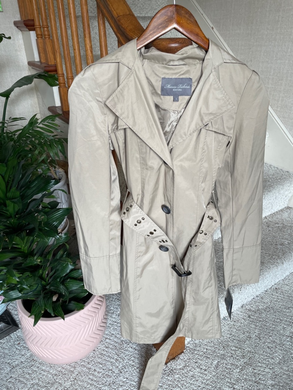 Marvin Richards Light Beige Trench Coat with Belt NWT